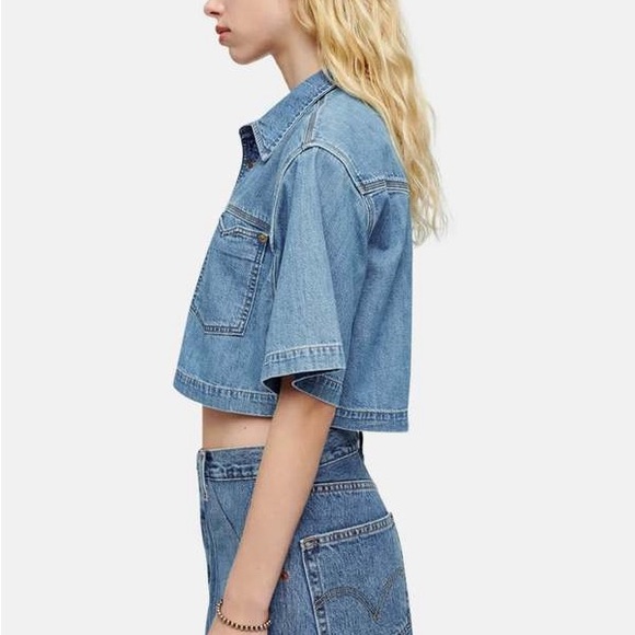 RE/DONE Cropped Short Sleeve Denim Shirt - Stoned Ciel - Picture 3 of 4